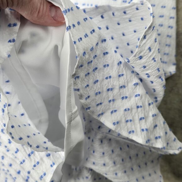 Tommy Hilfiger Ruffle Detail Blue & White Pattern Sleeveless Midi Dress Size 2 - Picture 5 of 10